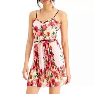 Foxiedox spaghetti strap floral pleaded belted pink dress size S